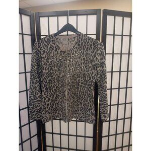 Just B Coat Multicolored Size Medium Animal Print Sequined Full Zip Long Sleeve